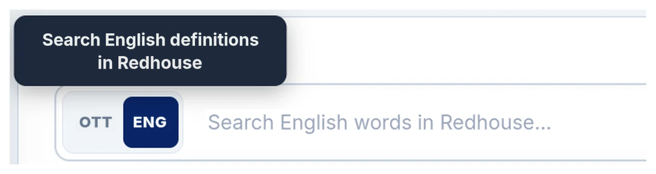 The search bar with ENG selected and the “Search English words in Redhouse” hint